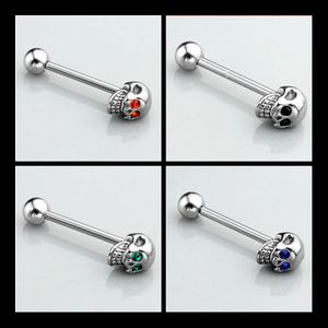 316L Edelstahl Totenkopf Zunge Nagel Ohrstecker Nabel Ring Schraubohrring Inlay mit bunten Edelsteinen Mehrzweck-Körperpiercing-Schmuck