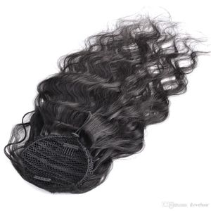Slick hästsvans kroppsvåg brasilianskt hår med fullständig slut Naturlig svart färg för kvinna 120g Remy Mänskliga hår Ponytails Clip-In Hair Extensions