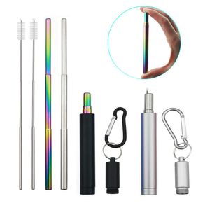 Portable Collapsible Straws 304 Stainless Steel Folding Straw Set Drinking Telescopic Metal Reusable Straw With Case Cleaner Brush