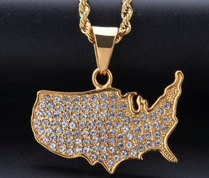 Wholesale usa plates resale online - 14K Gold Plated Stainless Steel Water Diamond USA Map Pendant USAMapPendant North America USA Map Necklace