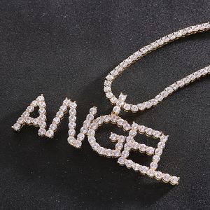 Custom Name Zircon Letters Necklaces & Pendant Charm For Men/Women Gold Silver Fashion Hip Hop Jewelry with 20inch tennis chain