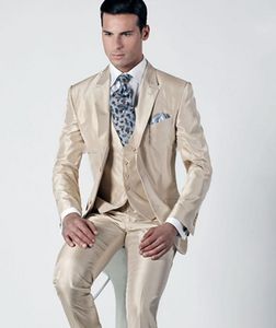 Şampanya Damat smokin Notch Yaka Sağdıç Düğün Smokin Moda Erkekler Balo Ceket Blazer 3 Adet Suit (Ceket + Pantolon + Kravat + Yelek) 137