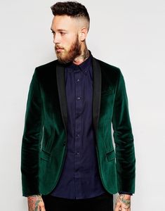 Spacco posteriore One Button Velluto verde scuro Smoking dello sposo da sposa Scialle Risvolto Groomsmen Abiti da uomo Prom Blazer (Giacca + Pantaloni + Cravatta) NO: 2036