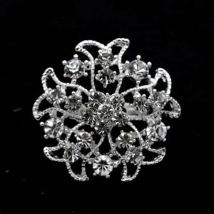 1.3" Sparkly Silver Tone Clear Rhinestone Crystal Diamante Flower Brooch Prom Party Pins Jewelry Gifts