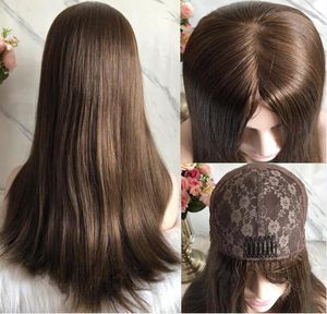 Kosher peruklar 10a sınıf açık kahverengi renk #6 en iyi Moğol Virgin Remy İnsan Saç Düz 4x4 İpek Base Yahudi Peruk Fast Express Teslimat