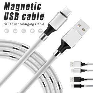 Magnetische Telefonkabel Typ C Micro-USB-Ladegerät Ladekabel PVC-transluzente Abdeckung TPE-Isolationskabel für Samsung Huawei mit Einzelhandelsverpackung