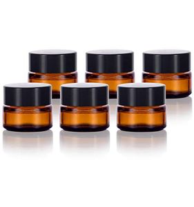 Vetro ambrato 5 ml 1/6 oz Piccoli vasetti rotondi a parete spessa Fiale Vaso Flacone cosmetico Contenitori per crema viso con coperchi neri per trucco lozione