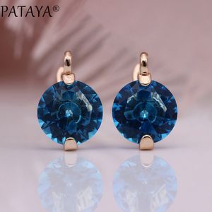 Moda - Promocja Nowy Gradient Blue Dangle Kolczyki 585 Rose Gold Natural Cyrkon Okrągłe Kolczyki Kobiety Prosta Biżuteria