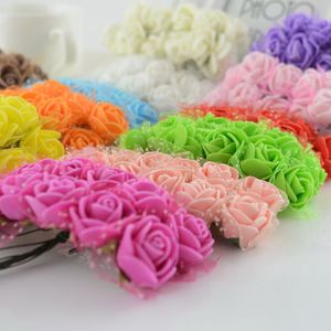 Wholesale-144pcs Artificial Flowers For Wedding Party Supplies Car Decoration Handmade DIY Wreath Bridal fake Mini Foam simulation Rose