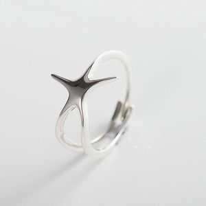 Ny ankomst Real 925 Sterling Silver Starfish Wedding Band Finger Rings Women Ladies Sterling-Silver-Jewelry S925 YMR245