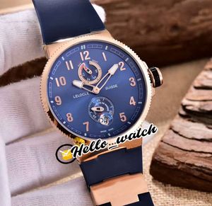 Billiga New Maxi Marine Diver 1186-126-3 / 63 1186-126 Automatisk Mens Watch Power Reserve Blue Dial Rose Gold Case Gummi Klockor Hello_Watch