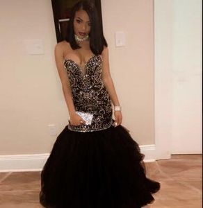 Major Beading Prom Dresses Sweetheart Crystals Sequins Mermaid Evening Dress Black Girls African Formal Wear Pageant Dress