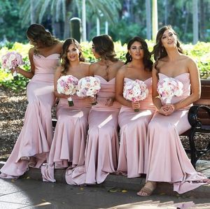 Neue 2019 Rose Rosa Lange Brautjungfernkleider Schatz Satin Meerjungfrau Einfache Rückenfreie Ärmellose Brautjungfern Partykleid Hochzeitsgastkleider