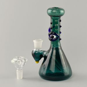 Mini Hookah Bongs With Eyes Design: Dark Green Decoration, Strong Recycler Vortex Beaker