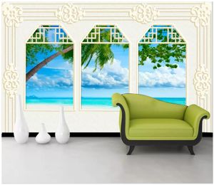 Пользовательские 3D фото обои 3D настенные фрески обои, европейский стиль простой 3D фон стены голубое небо волны кокосовое дерево стены стикер