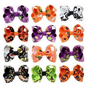 Halloween Grosgrain forcina Nastro a costine Fascia Archi Barrettes Bambini Fantasma Zucca Ragazza Fermagli per capelli Hallowmas Forcine Accessori M124