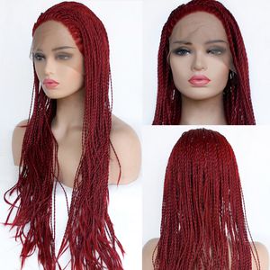 Wholesale Synthetic Braided Lace Front Wigs Twist Braids Light Burgundy Wigs for Black Women Half Hand Tied