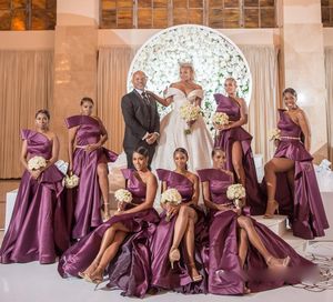 Seksi Bir Omuz Uzun Gelinlik Modelleri Saten Hizmetçi Onur Afrika Düğün Misafir Elbise Artı Boyutu