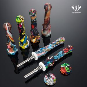 Impressão de água 14mm Silicone NC Acessórios de fumar Coletor com ponta de aço inoxidável Silicone Design Simples Dab Straw Rigs SRS442-S-WTP