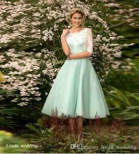 2019 Mint Green Junior Druhna Dress New Lace Herbata Długość Krótka Koronka Kraj Bridal Party Dress Plus Size Vestido de Festa de Casamento