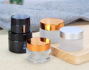 Nya förpackningsflaskor 5g / 5 ml 10g / 10ml Makeup Kosmetisk Förvaringsbehållare Jar Face Cream Lip Balm Frosted Glass Pot med lock Inner Pad DHL Gratis