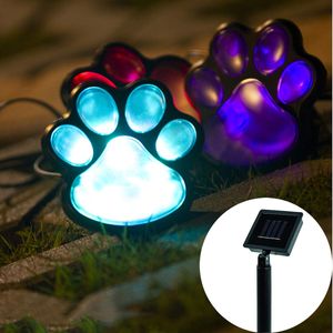 2sets Solar Outdoor Color Change Animal Paw Design Decorative Lamp Solar Paw Print Garden Lights Decor for Patio,Yard,Walkway Lighting,