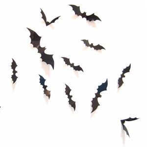 12pcs preto 3d pvc morcego adesivo de parede decalque halloween festival decoração