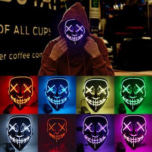 Maschera di Halloween LED Glow Mask 3 modalità EL Wire Light Up The Purge Movie Costume Spaventoso Cosplay Maschere per feste ZZA1251 60PCS