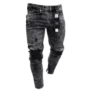 E-Baihui 2021 Европейские и американские зауженные рваные джинсы Модные черные брюки с застежкой-молнией Обтягивающие повседневные джинсы L005