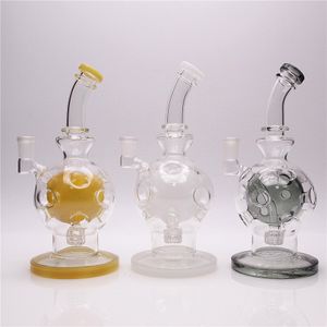 Glass Bong Waterpipe Hookah Recycler Oil Rigs with Unique Colorful Percolator 9in height 14mm Bowl