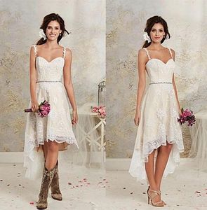 Vestido de noiva com renda alta e baixa, vestido de noiva curto, fazenda, país, customizado, 298b