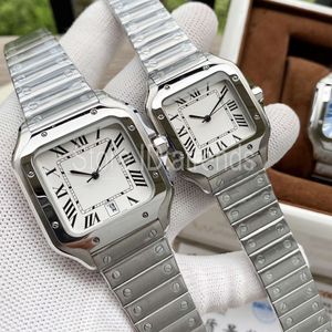 Top Quality Series Fashion Quartz Watch Men Women Silver Dial Sapphire Glass Square Design Wristwatch Lovers Luxury Full Stainless175n