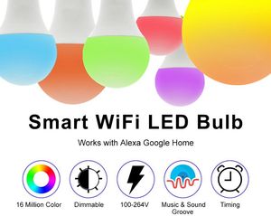 Smart WiFi LED-lampa RGB Varm Vit Kallt Vit Ljus E27 7W AC85-265V LED-lampa arbetar med Amazon Alexa Google hem