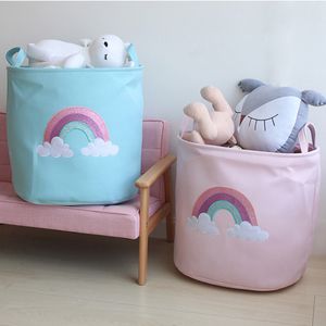 Shining Rainbow Laundry Basket Baby Kids Toys Storage Barrel Dirty Clothes Storage Bucket Laundry Basket Toys Organizer For Girl T200415