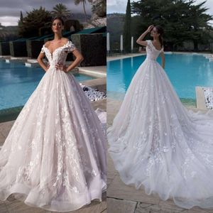 Il collo a V in pizzo 3-D SCHE SCOLA Abito da sposa integrato con cristalli abiti da sposa Corset Abito da sposa