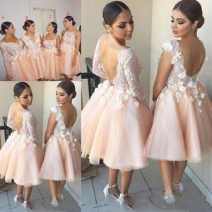 Krótkie sukienki druhny 4 Styl Wedding Party Suknie Koronkowa Aplikacja Długie Rękawy Backless Maid of Honor Dress Wiosna Lato Wear