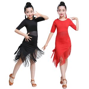 Crianças crianças meninas vestido de dança latina Fringe Latin Dance Roupas Salsa Costura preta de salão de baile vermelho Tango