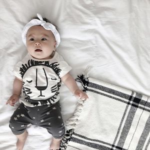 Baby Boys Outfits Cute Lion Cotton Infant Clothing Sets Fashion Summer Cartoon Short Sleeve T-shirt + Star Pants Newborn 2pcs Suits C4242