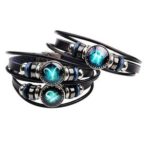 12 Konstellationen Armband für Frauen Modeschmuck Lederarmband Männer Casual Persönlichkeit Sternzeichen Punk Armband Charme Kostenloser Versand