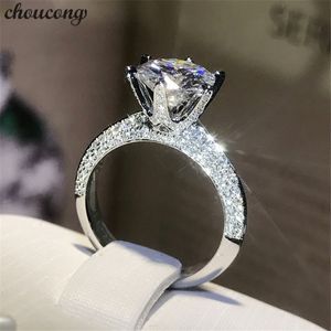 choucong ручной работы 100% реальный стерлингового серебра 925 кольцо круглый 0.8 ct Алмаз обручальное кольцо кольца для женщин мужчины бижутерия