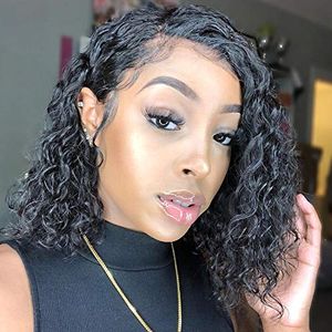Best quality water wave bob full lace wig 360 pre plucked side part bob water wave lace front wig or black women