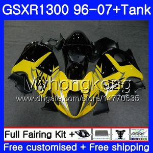 + Tank för SUZUKI GSXR-1300 GSXR1300 96 97 98 99 00 01 333HM.86 Hayabusa Yellow Black GSXR 1300 1996 1997 1998 1999 2000 2001 2007 Fairings