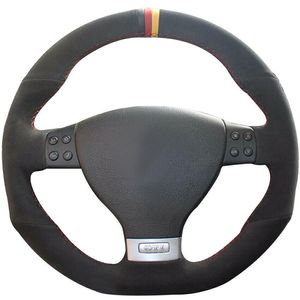 Svart Suede Black Red Yellow Marker Car Reering Wheel Cover för Volkswagen Golf