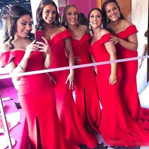 Kırmızı Kapalı Omuz Uzun Gelinlik Modelleri 2019 Artı Boyutu Mermaid Hizmetçi Düğün Custom Made Ucuz Nedime Elbisesi