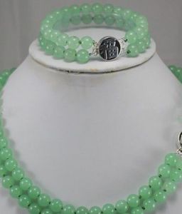 jewelry hot sell new - Jewelry 2 Rows 8mm Green Jade Necklace Bracelet Set NEW