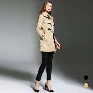 Fashion-G England Style Winter Trench Coat för kvinna Dubbel Horn Buckle Cotton Coat Kvinnors Lång Sektion Kaki Black Trench Coat