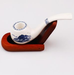 Hot-selling 120mm Alpine pattern ceramic pipe hollow design quality light non-ironing hand blue-and-white porcelain pipe