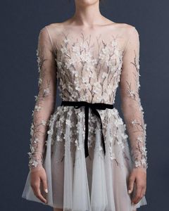 Sheer Paolo Sebastian Neck A Line Prom 2019 Long Rleeves Beatings Sukienki