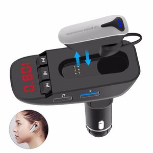 FM Transmitter Bluetooth V4.2 Handsfree Car Kit + Headset Earphone FM Modulator Adapter Aux Output Inout Support TF Card U-disk