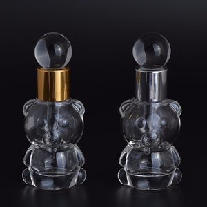 wholesale Stylish Transparent Small Bear 8ml Glass Bottle Drop Lovely Empty Perfume Bottles With Aluminum Cap